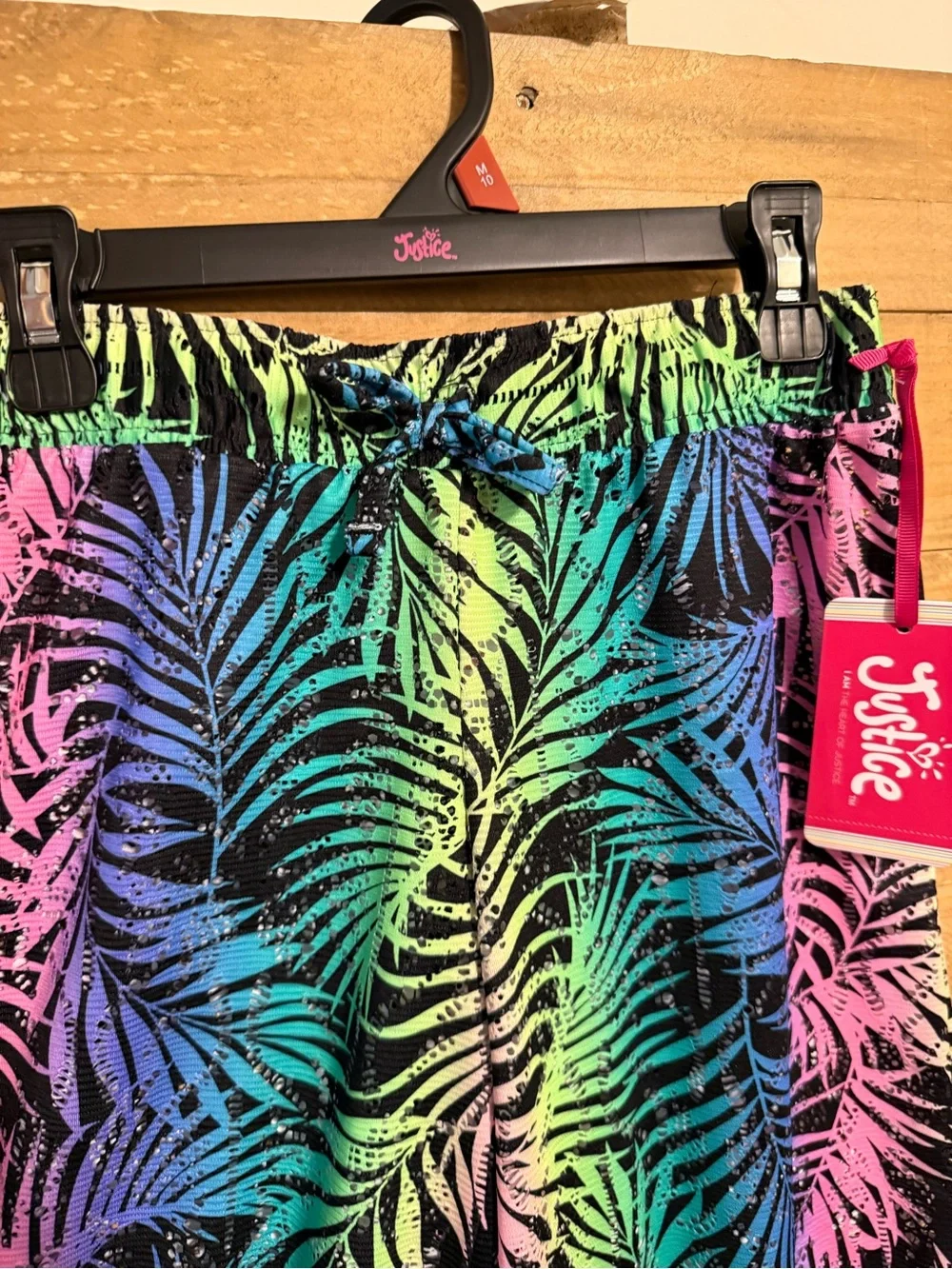 Justice Girls Neon Palm-Print Swim Coverup Pants - Pink, Green, Blue, Purple